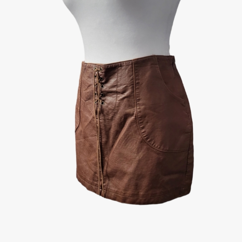 Boutique XXXI Medium Brown Faux Leather Mini Skirt